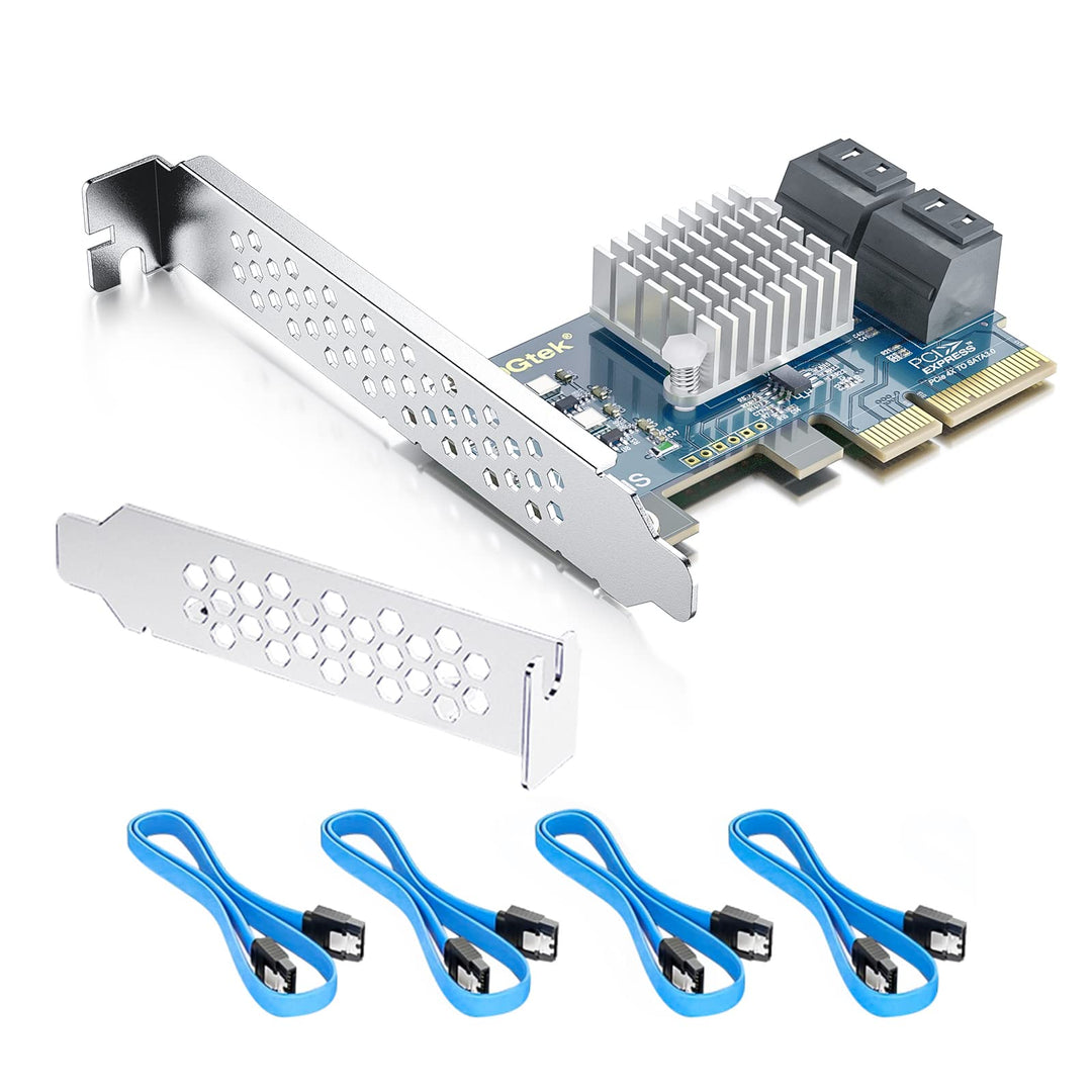 PCIe SATA X4 Card 4 Port with 4 SATA Cables and Low Profile Bracket, 6Gbps SATA3.0 Controller PCI Ex