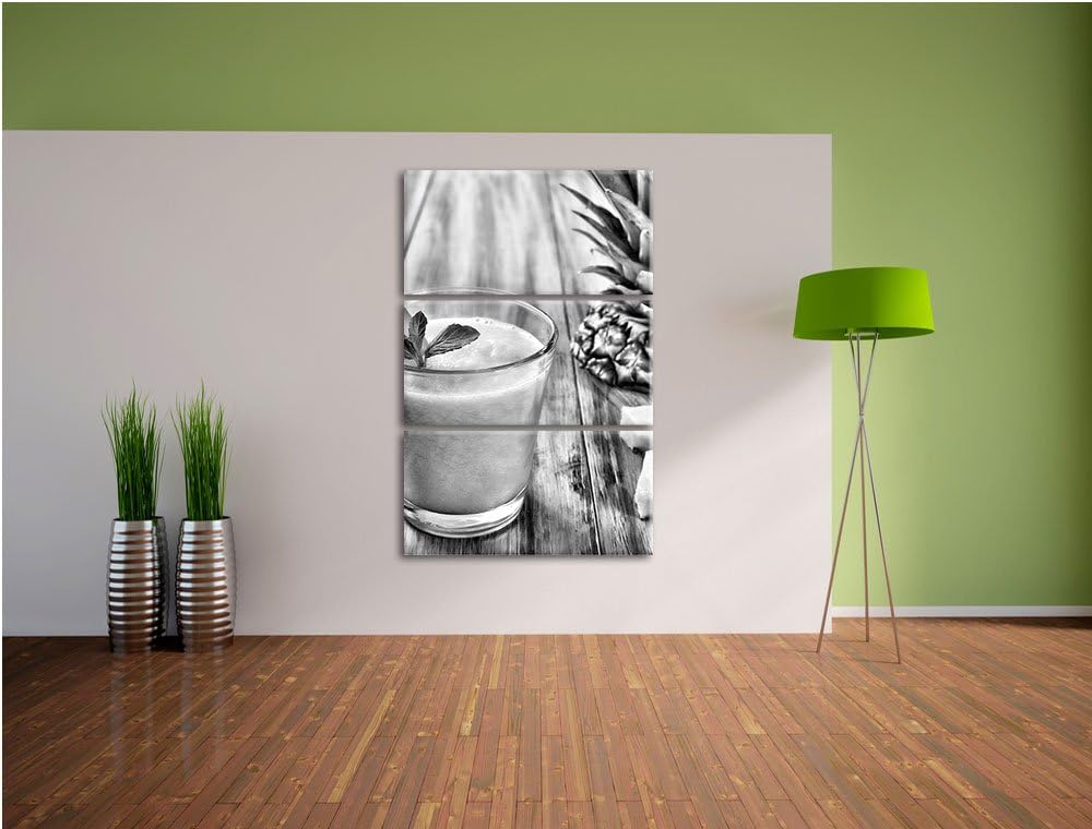 Pixxprint Ananas Cocktail auf Holztisch als Leinwandbild/Grösse: 3 Teilig (120x80) cm/Wandbild/Kunst