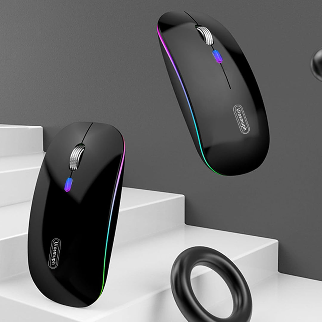 Uiosmuph G12 Maus Kabellos, LED 2.4G Leise Funkmaus Wiederaufladbar Wireless Mousemit Nano-USB-Empfä