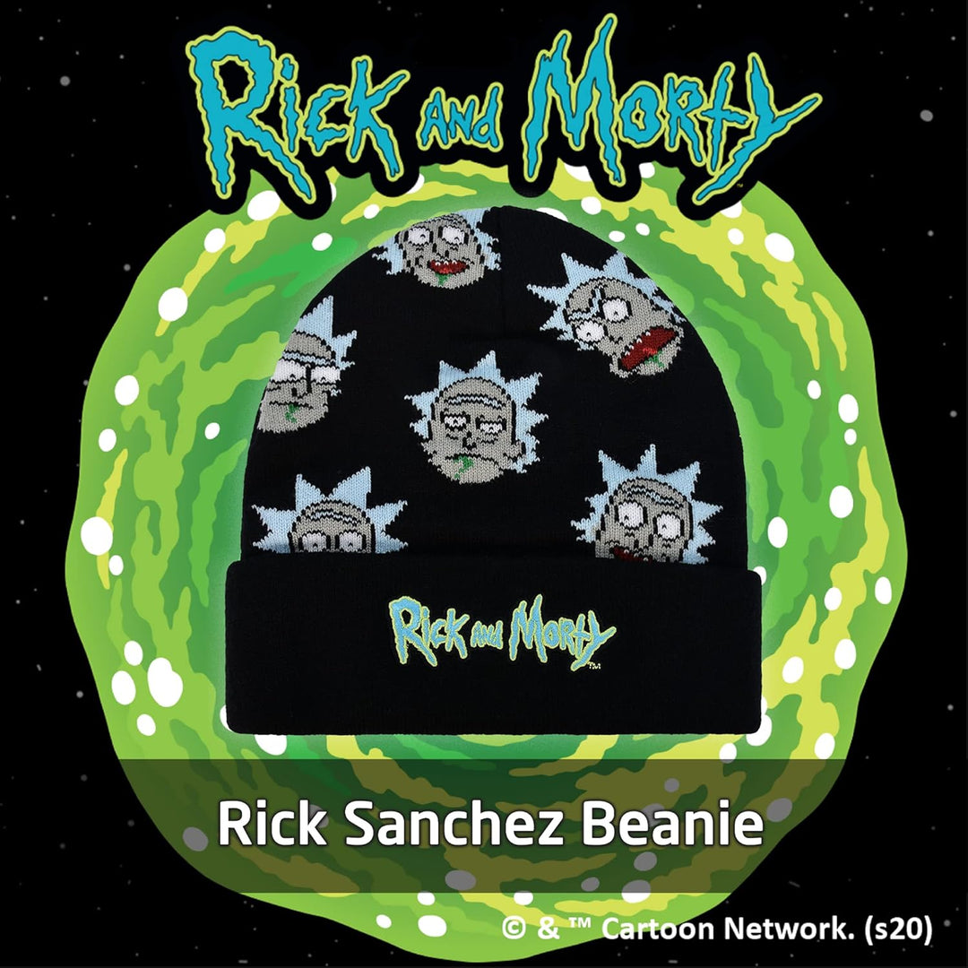 Concept One Unisex-Erwachsene Morty Logo and Rick Sanchez Head Knitted Cuff Beanie-Mtze, schwarz, Ei