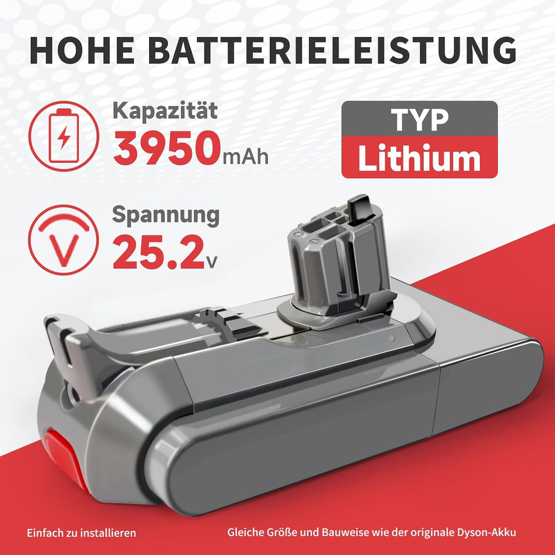 3950-mAh-Akku für V11/V15 Akku-Staubsauger, Ersatzakku 25,2 V, V11