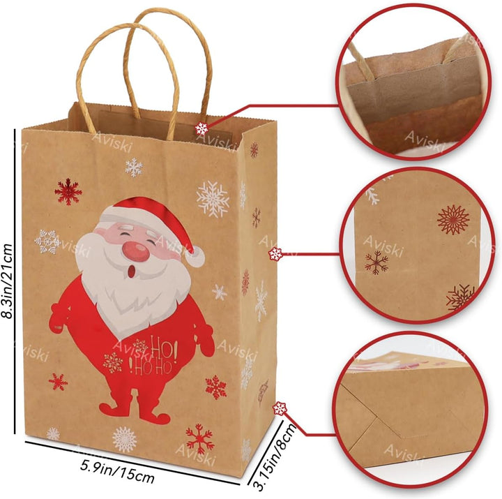 24 Stück Weihnachtskraft Geschenktüten Weihnachtspapiertüten mit Griffen Weihnachtstüten mit Weihnac