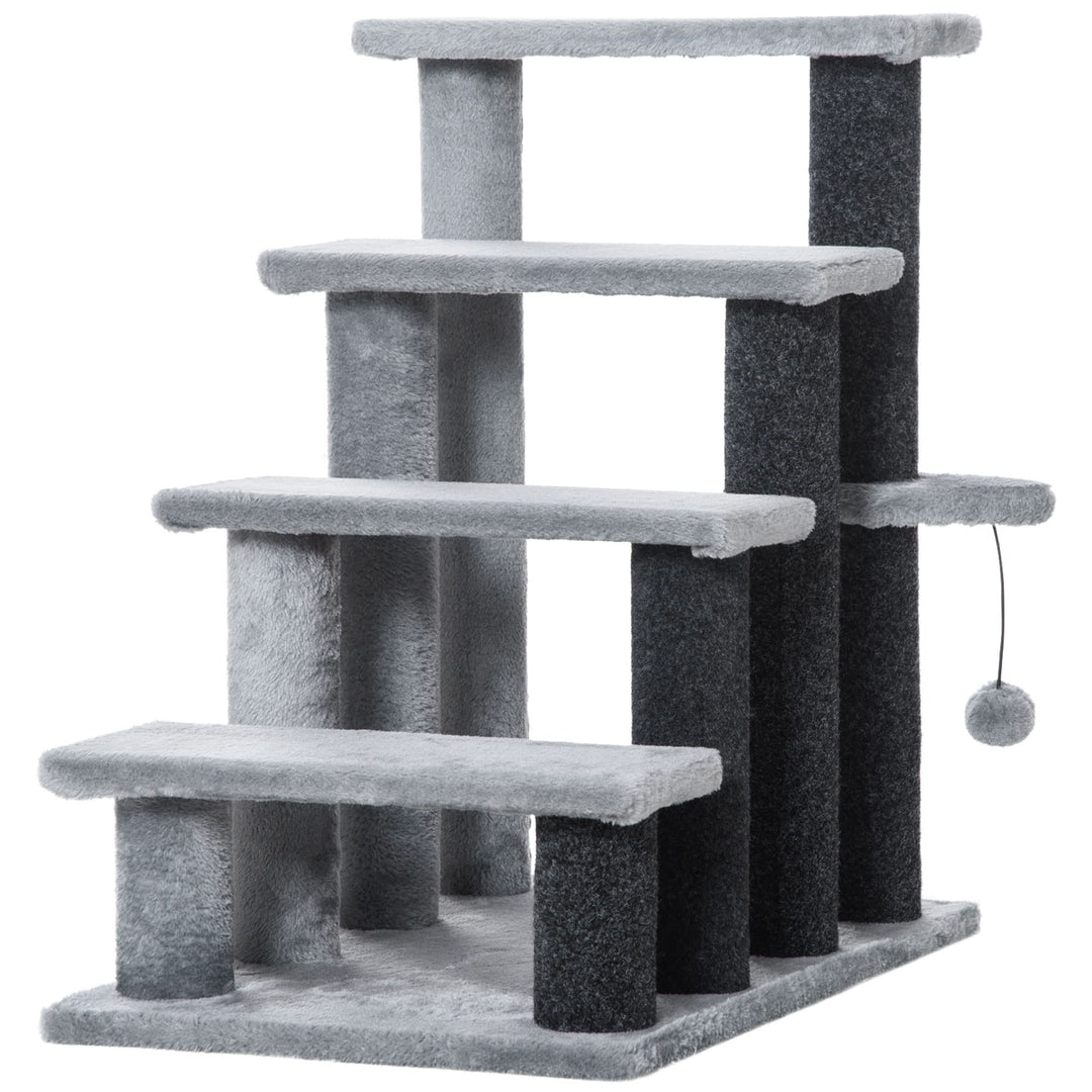 PawHut Haustiertreppe Katzentreppe mit Kratzbaum Ball 4-stufige Hundetreppe Tiertreppe Spanplatte Pl