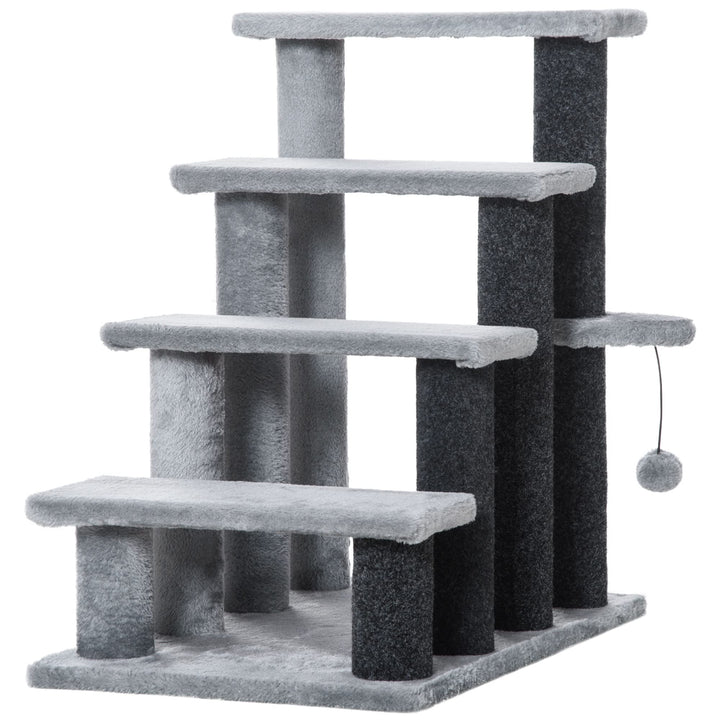 PawHut Haustiertreppe Katzentreppe mit Kratzbaum Ball 4-stufige Hundetreppe Tiertreppe Spanplatte Pl