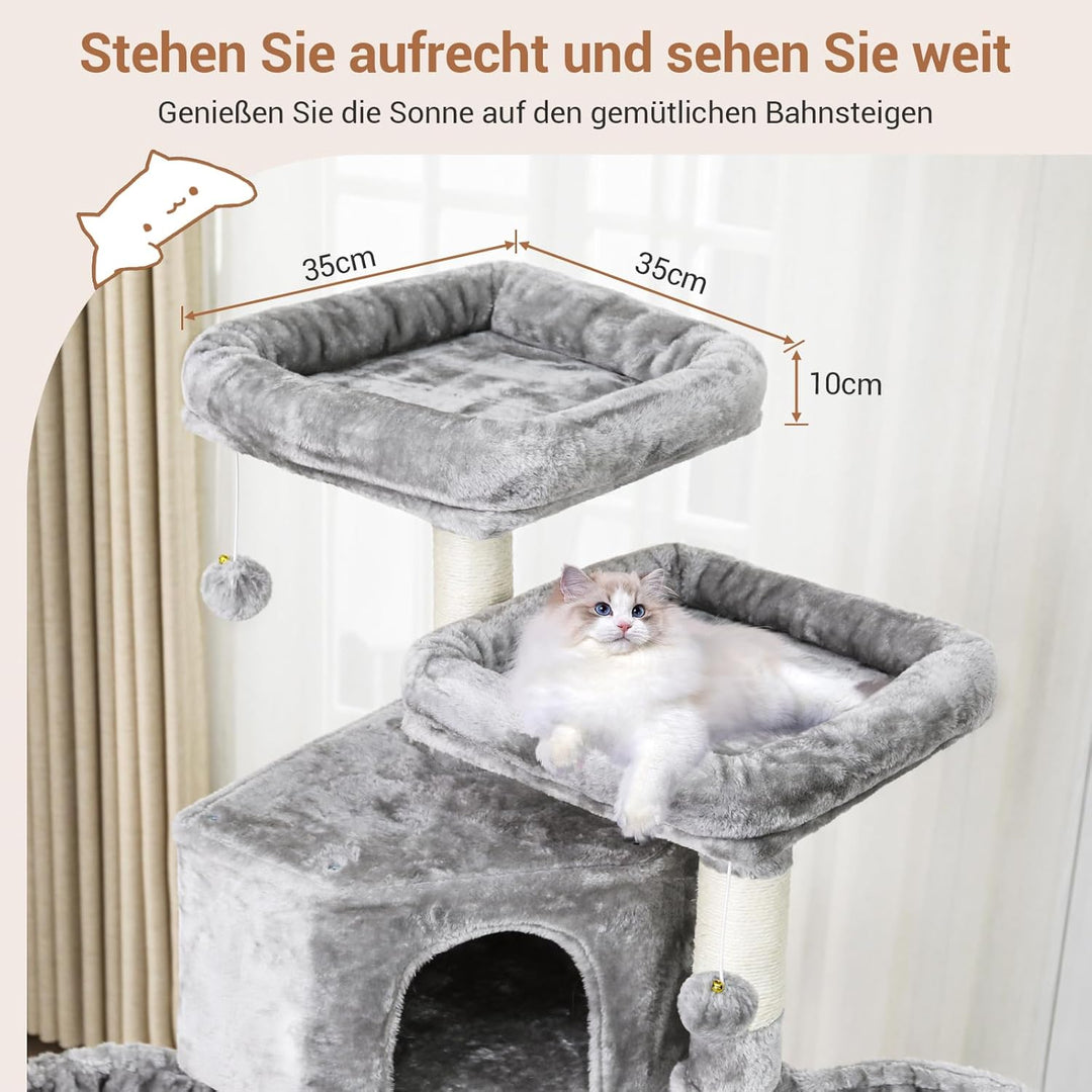 MSmask Kratzbaum gross, 180 cm hoch Katzenbaum mit Sisalstämmen, 2 Plattformen, 2 Katzenhöhlen, Korb