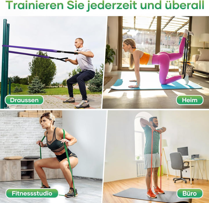 Fokky Fitnessbänder 5 Set, Widerstandsband Resistance Bands Set in 5 Stärke, Fitnessband mit Türanke