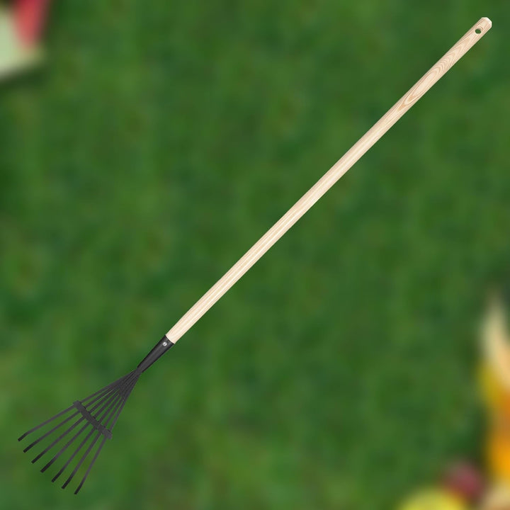 KOTARBAU® Laubrechen mit Stiel - 14 cm - Fächerbesen - Metall Rechen für Gras &amp; Laub - Garten Besen