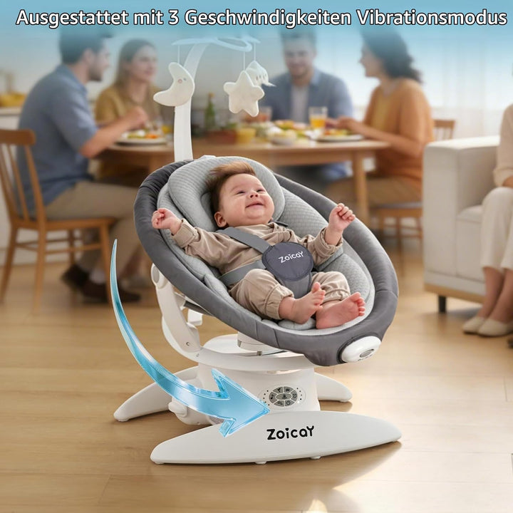 Baby wippe Zoicay 3-in-1 Babywippe Elektrisch für Neugeborene mit 9 modi 360° Drehbar und Schaukel A