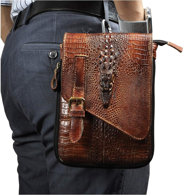 Le'aokuu Herren Verrückt Pferd Leder Tasche Freizeit Universität Schultasche Reisetasche Schultertas