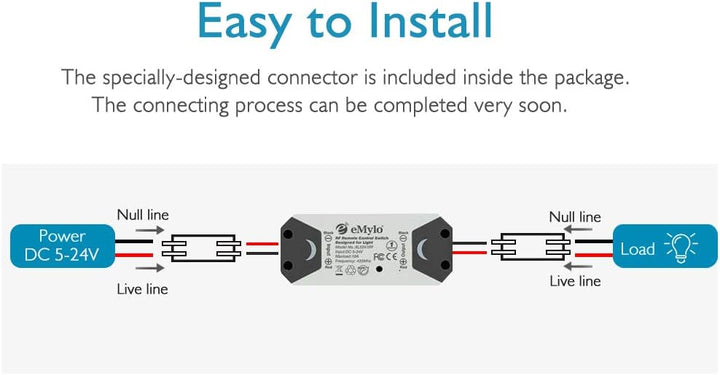 eMylo Smart Wireless Relay-Schalter DC 12V HF-Relaismodul Ein 1-Kanal-Fernsteuerungsschalter 5V-24V