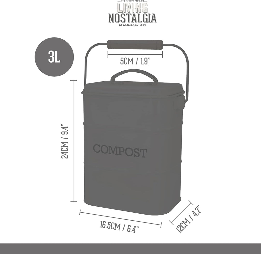 KitchenCraft Living Nostalgie Küche Kompostbehälter, Metall, 16,5 x 12 x 24 cm, Französisch Grau Gra
