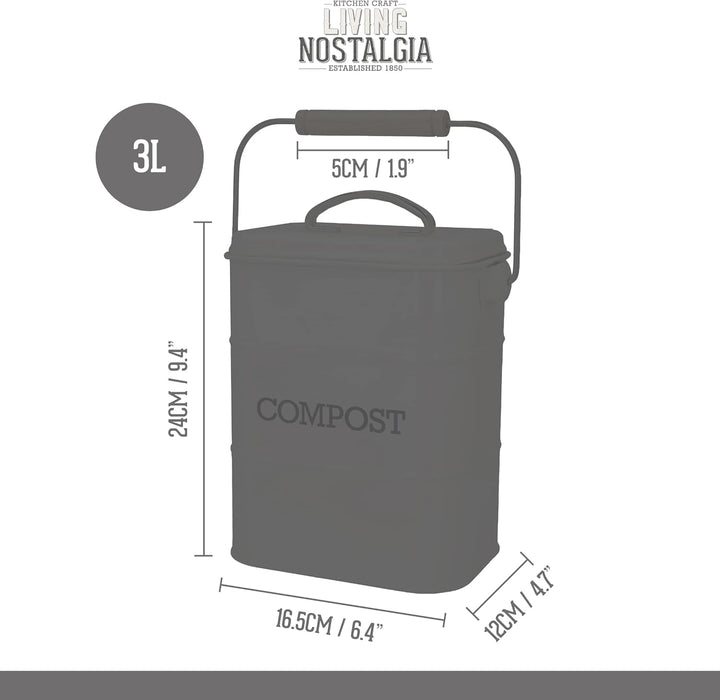 KitchenCraft Living Nostalgie Küche Kompostbehälter, Metall, 16,5 x 12 x 24 cm, Französisch Grau Gra