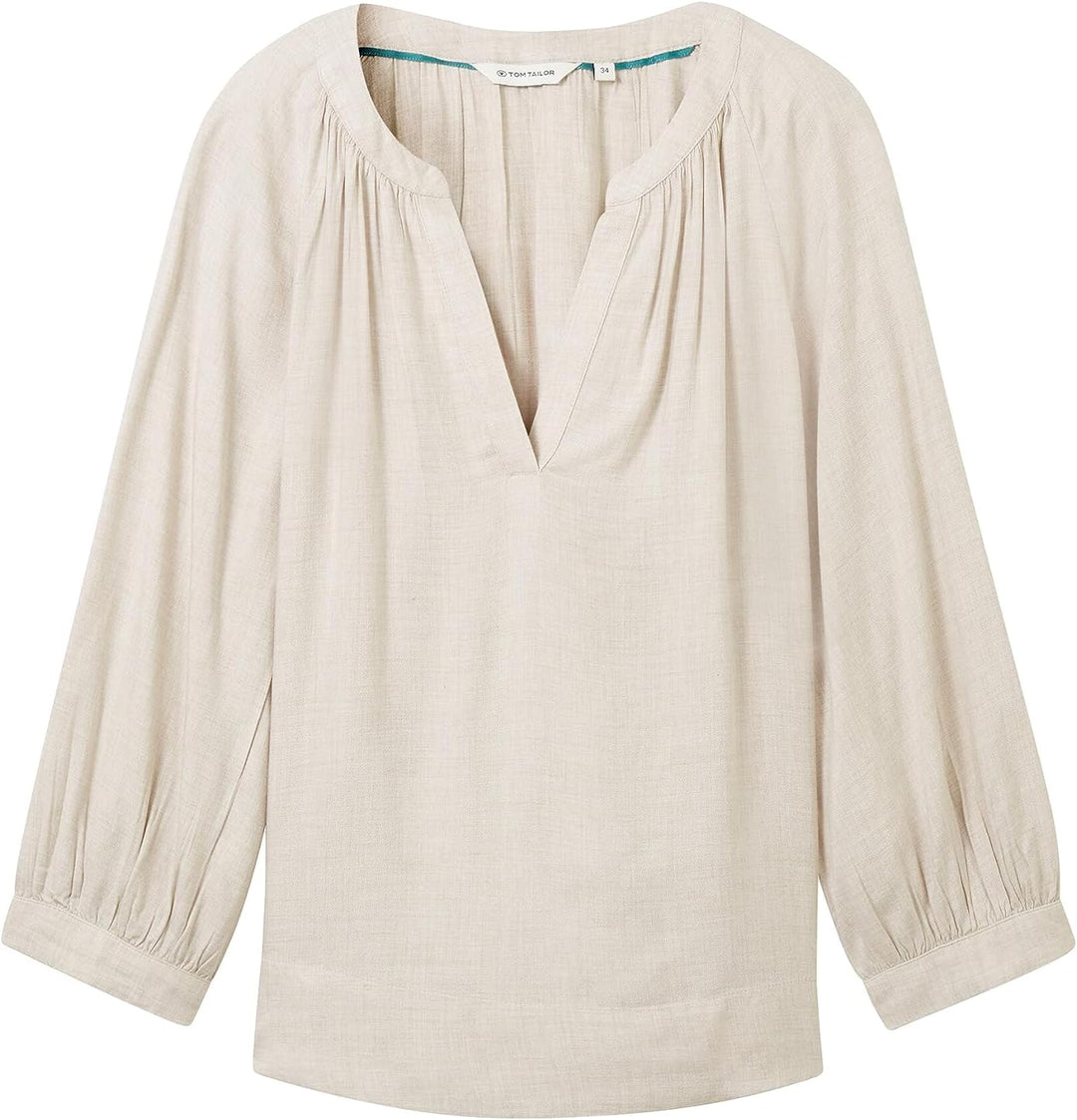 TOM TAILOR Damen Tunica Bluse mit V-Ausschnitt 34 32398-clouds Grey Melange, 34 32398-clouds Grey Me