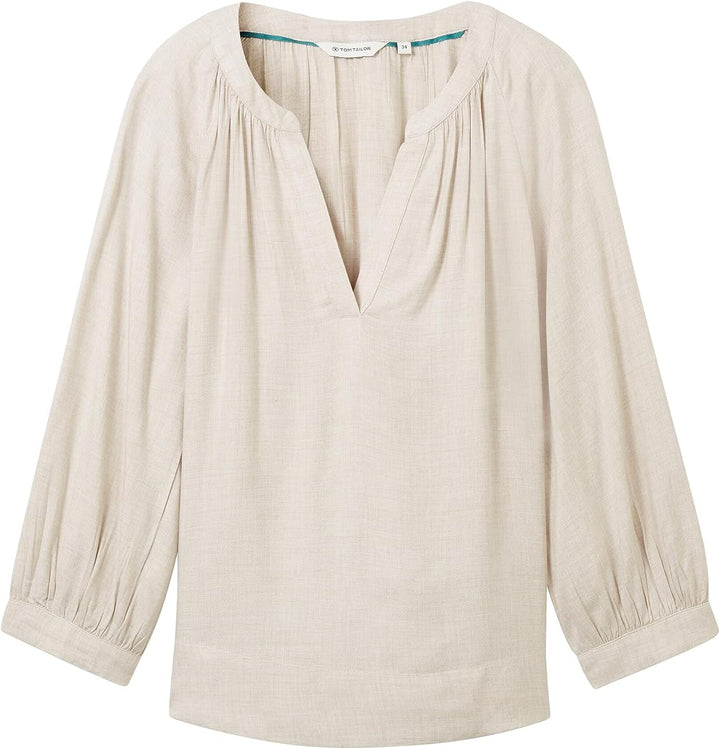 TOM TAILOR Damen Tunica Bluse mit V-Ausschnitt 34 32398-clouds Grey Melange, 34 32398-clouds Grey Me