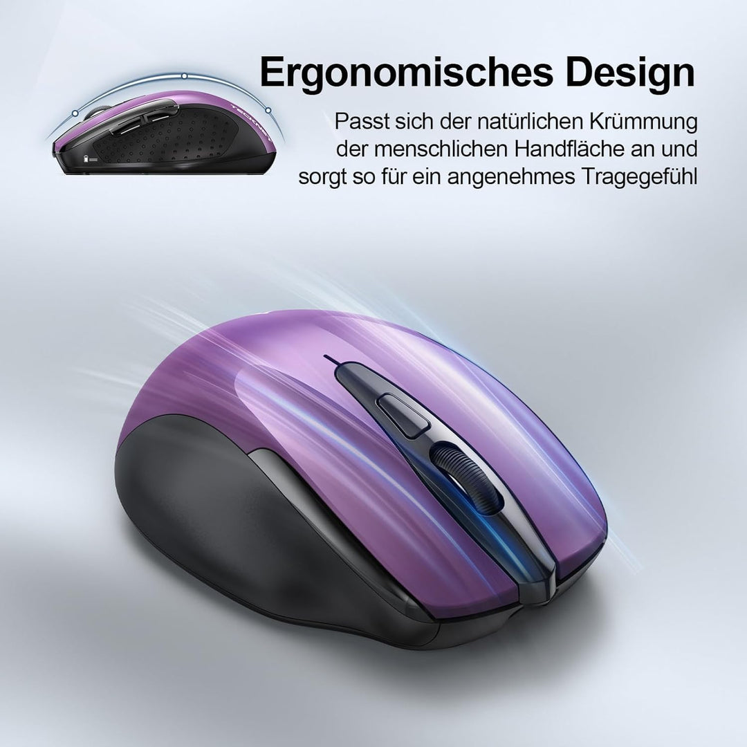 TECKNET Bluetooth Maus, Wiederaufladbare Maus Kabellos(DREI Modi: BT 5.0/3.0 + 2.4G), 4800 DPI, Ergo