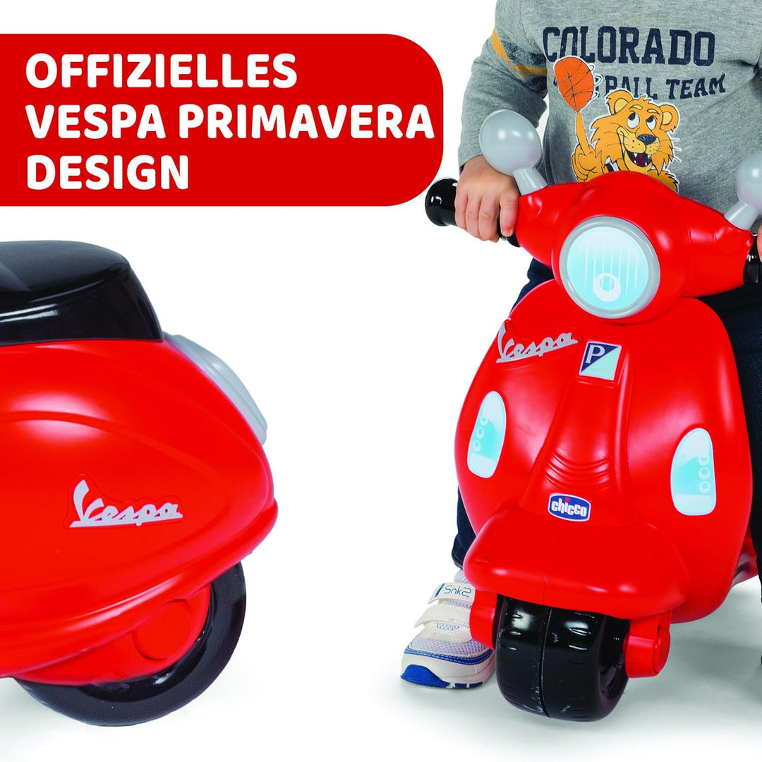 Chicco Motorrad Rutscher für Kinder Vespa Primavera, Kinderfahrzeug mit Elektronischem Bedienfeld, L