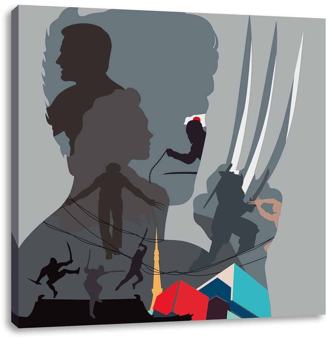 Pixxprint Wolverine, Format: 70x70 auf Leinwand, XXL riesige Bilder fertig gerahmt mit Keilrahmen, K