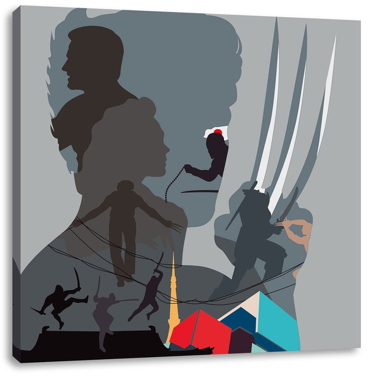 Pixxprint Wolverine, Format: 70x70 auf Leinwand, XXL riesige Bilder fertig gerahmt mit Keilrahmen, K