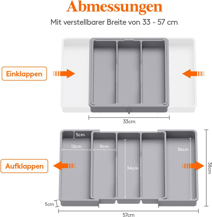 Lifewit Besteckkasten für Schubladen, erweiterbarer grosser Besteckkasten für die Küche, Verstellbar