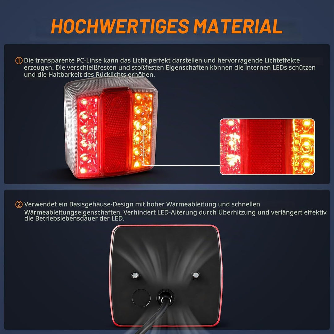 2 Pack 12v Anhängerleuchten mit E-mark, Wasserdichtes LED Rücklicht Kit mit Kennzeichenbeleuchtung,