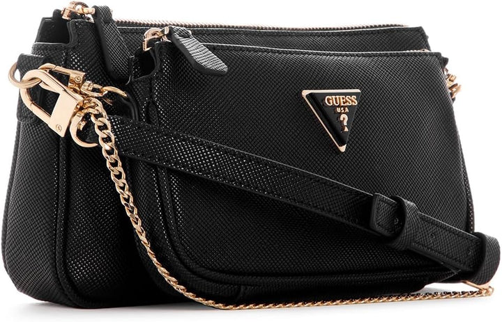 GUESS Damen Noelle Dbl Pouch Crossbody Bag Schwarz, Schwarz