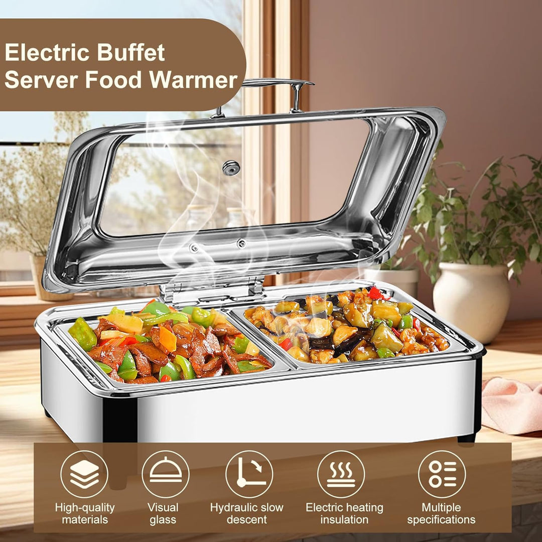 Chafing Dish Elektrisch 9L, Wärmebehälter Elektrisch für Speisen, Buffetwärmer Elektrisch mit Deckel
