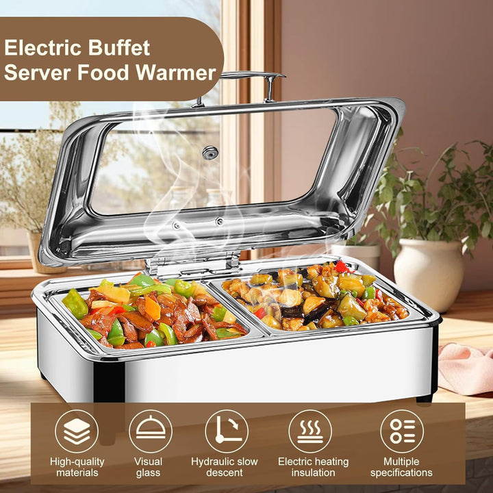 Chafing Dish Elektrisch 9L, Wärmebehälter Elektrisch für Speisen, Buffetwärmer Elektrisch mit Deckel