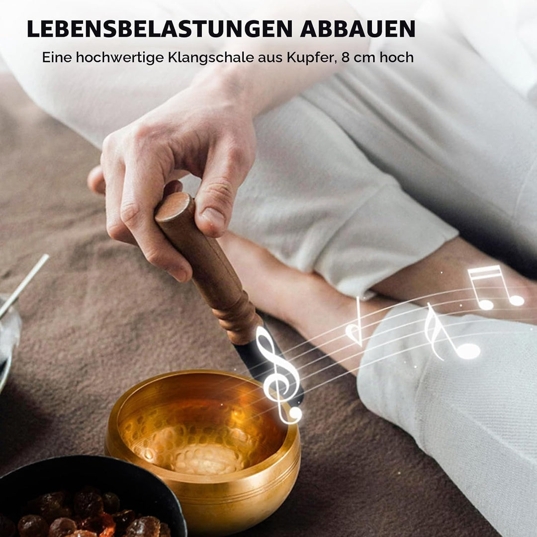 Tibetische Klangschalen Set, Handgehämmert in Nepal für Meditation, Singing Bowl mit Holz Klöppel Kl