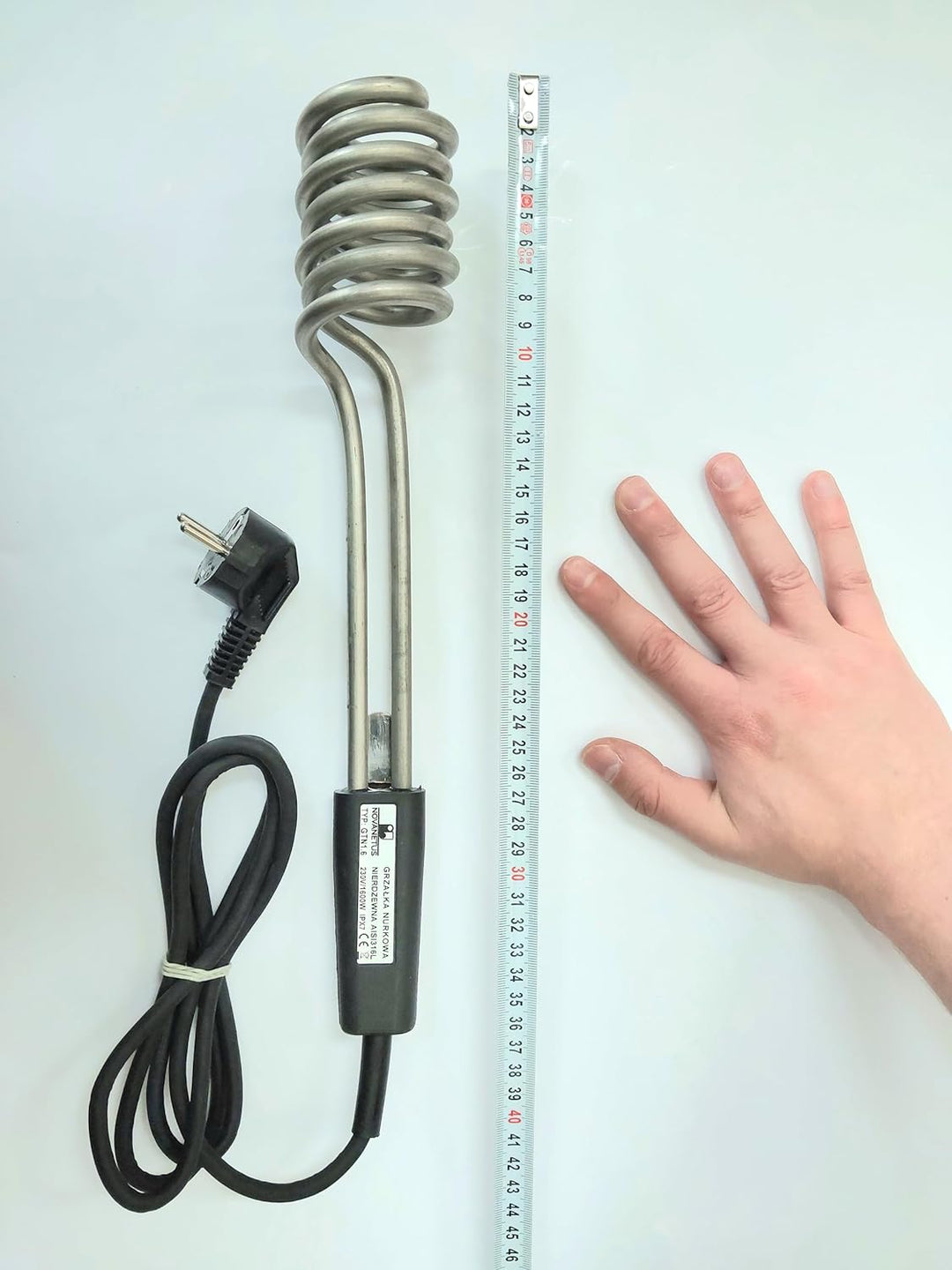 Tauchsieder GTN1.6 Taucherhitzer 1,6 kW 1600 Watt 230V aus EDELSTAHL Wasserkocher, Schwarz (mit Tasc