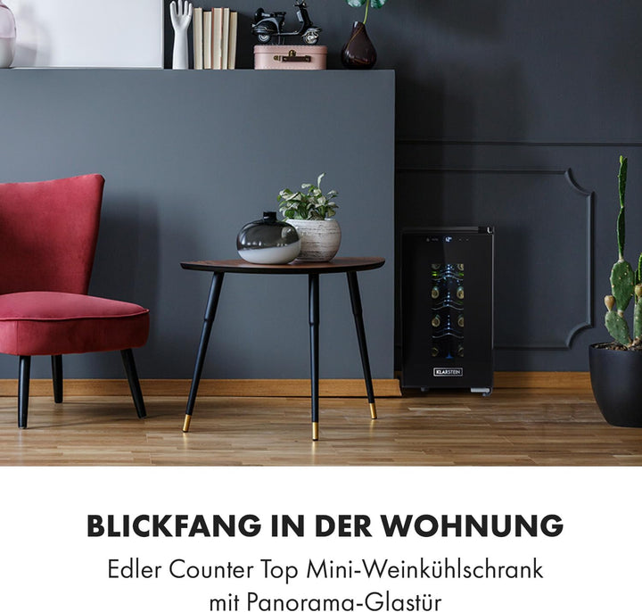 Klarstein Weinkühlschrank, Getränkekühlschrank Schmal, 1 Zone Kühlschrank mit Glastür, Getränkekühls