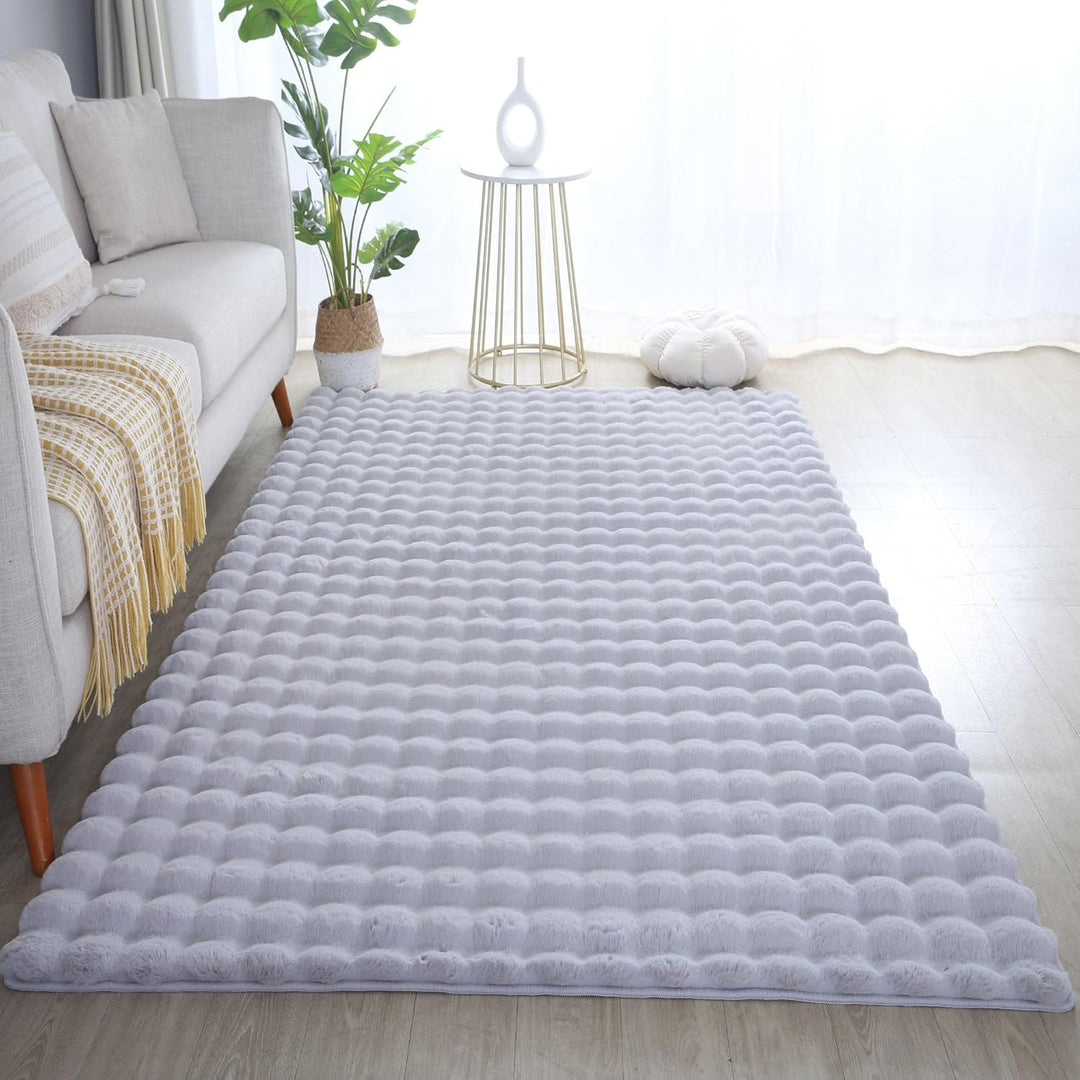 Carpetsale24 Teppich Wohnzimmer Moderne Einfarbig 3D Hoch-Tief Struktur Design Silberfarbe 160 x 230