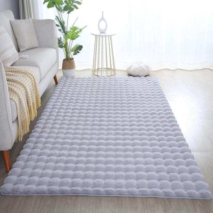 Carpetsale24 Teppich Wohnzimmer Moderne Einfarbig 3D Hoch-Tief Struktur Design Silberfarbe 160 x 230