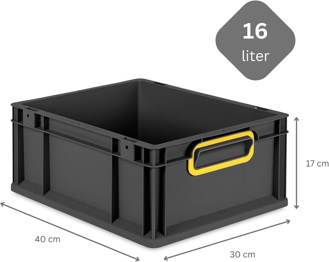 PROREGAL Eurobox NextGen Color | HxBxT 17x30x40cm | 16 Liter | Griffe gelb geschlossen | Schwarz | E