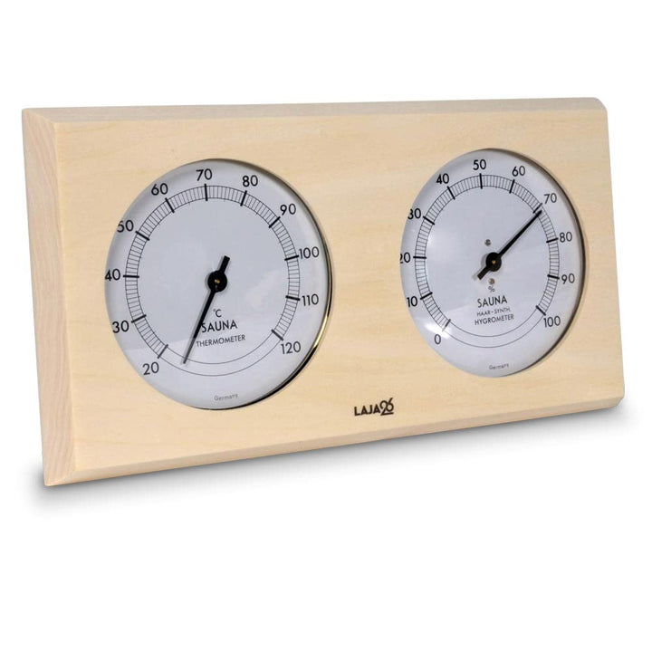 Sauna Thermo-Hygrometer - FSC Espenholz - Misst Temperatur & Luftfeuchtigkeit - Bimetalltechnik - Sy