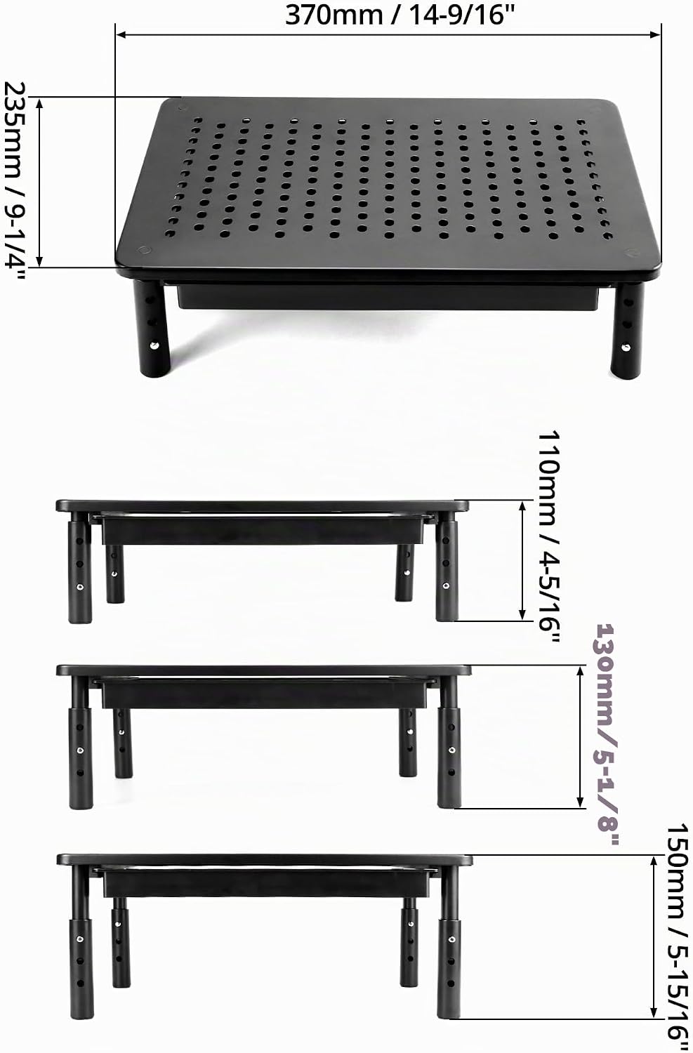 QWORK® Monitorständer mit Schublade,3 Höhenverstellungen,Kann 20 kg tragen, für PC Computer Monitor,