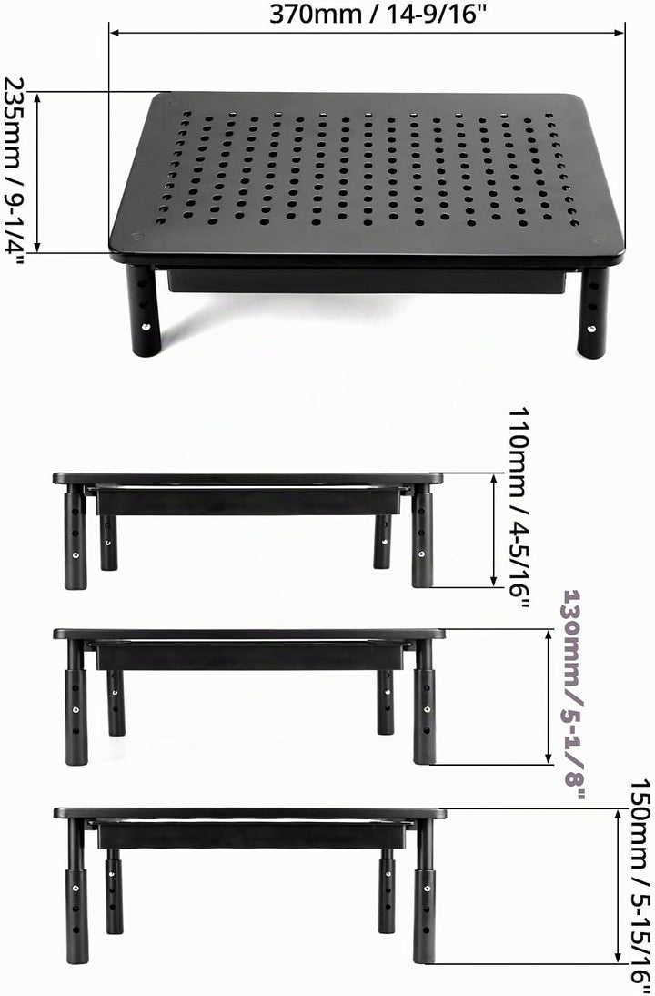 QWORK® Monitorständer mit Schublade,3 Höhenverstellungen,Kann 20 kg tragen, für PC Computer Monitor,