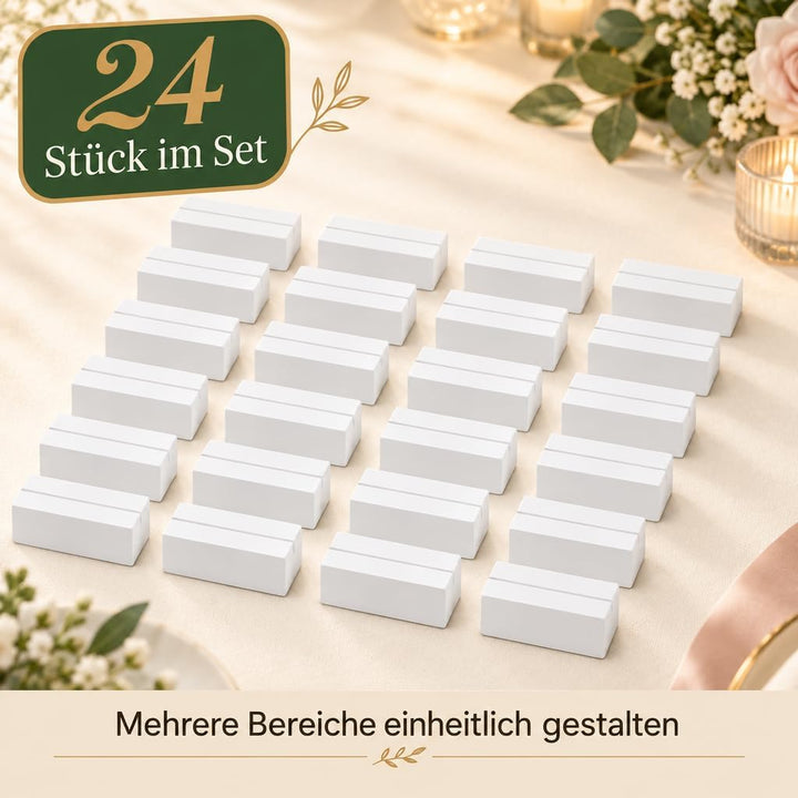MIJOMA 24 Stück Set Kartenhalter Tischkartenhalter Menükartenhalter aus Holz weiss - ideal für die H