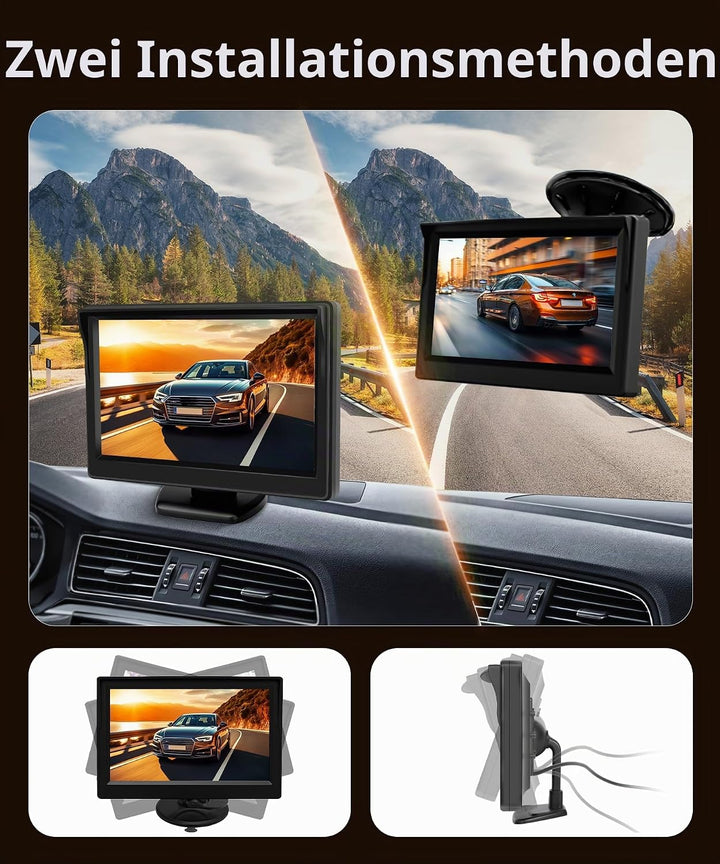 HD 4.3 Zoll Rückfahrkamera Kit mit Kameras, Rückfahrkamera mit IP68 Wasserdicht Nachtsicht Superweit