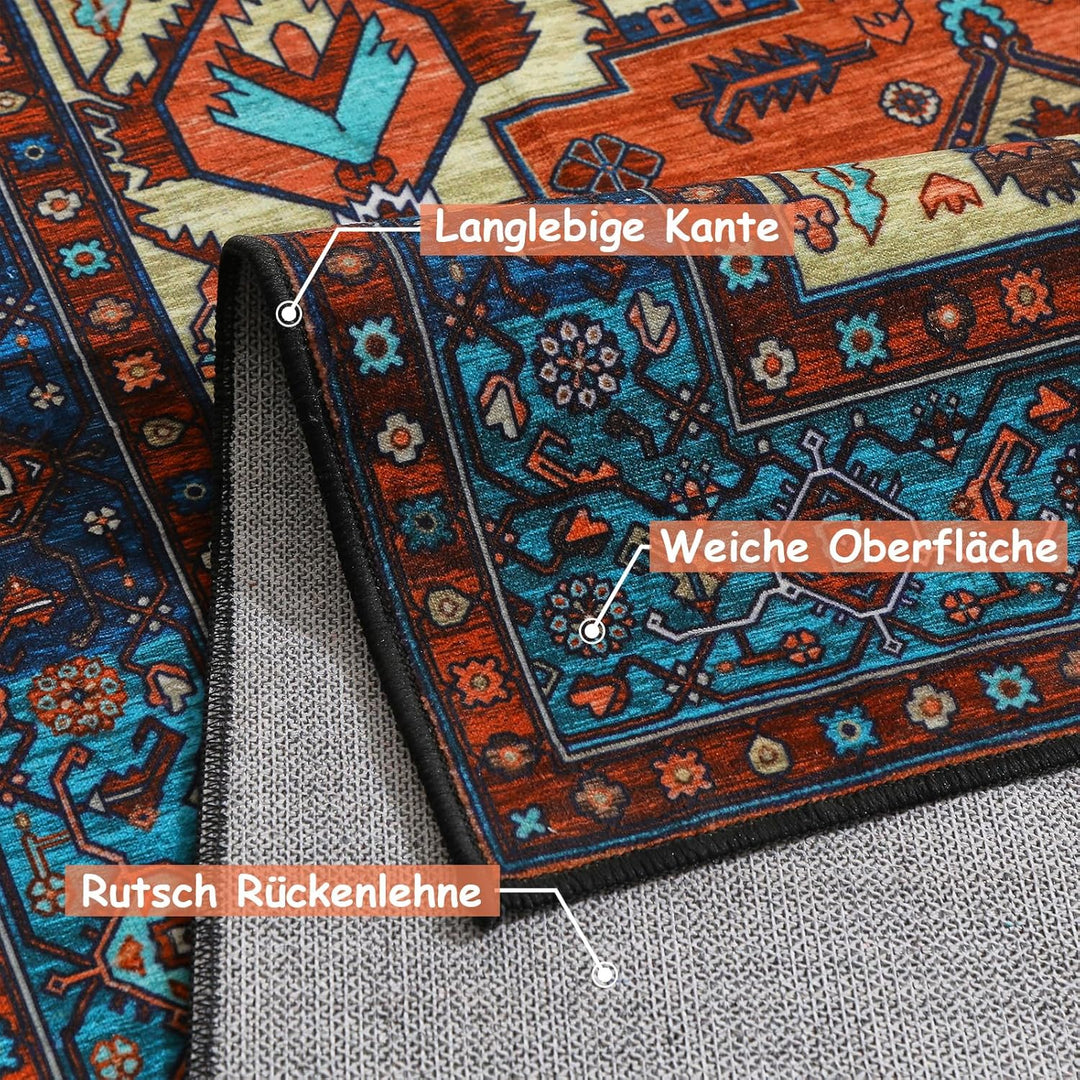 WONGS BEDDING Boho Teppich Wohnzimmer Schlafzimmer Kurzflor Teppiche Waschbar Weich rutschfest Vinta