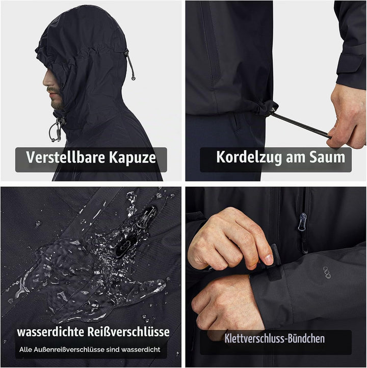 33,000ft Regenjacke Herren Wasserdicht Atmungsaktiv Packbare Leichte Jacke M Dunkelgrau, M Dunkelgra