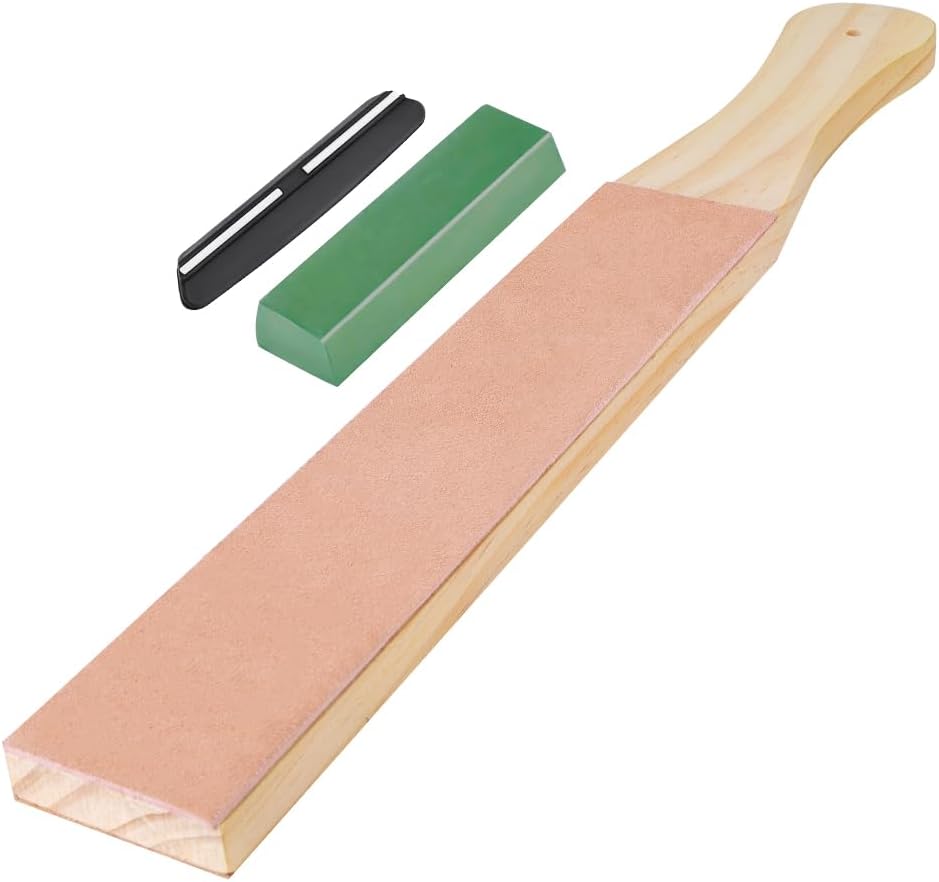 Streichriemen Set,Leder Abziehsteine, mit Polierpaste und Winkelführung, Doppelseitiger Leder-Streic