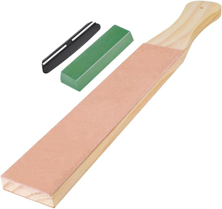Streichriemen Set,Leder Abziehsteine, mit Polierpaste und Winkelführung, Doppelseitiger Leder-Streic