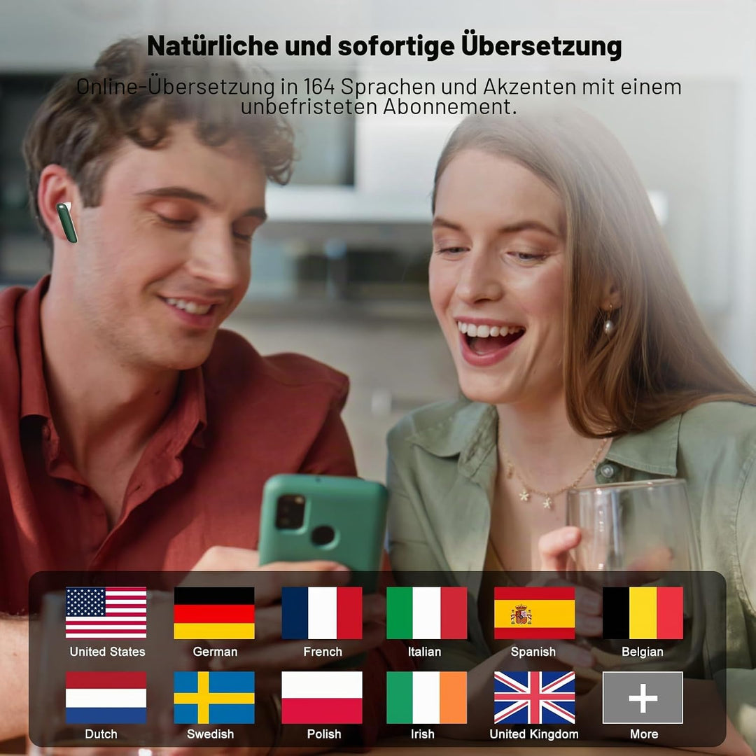AI Kopfhörer Übersetzer, 3-in-1 Sprachübersetzer Kopfhörer 164 Sprachen mit App, 7 Übersetzungsmodi