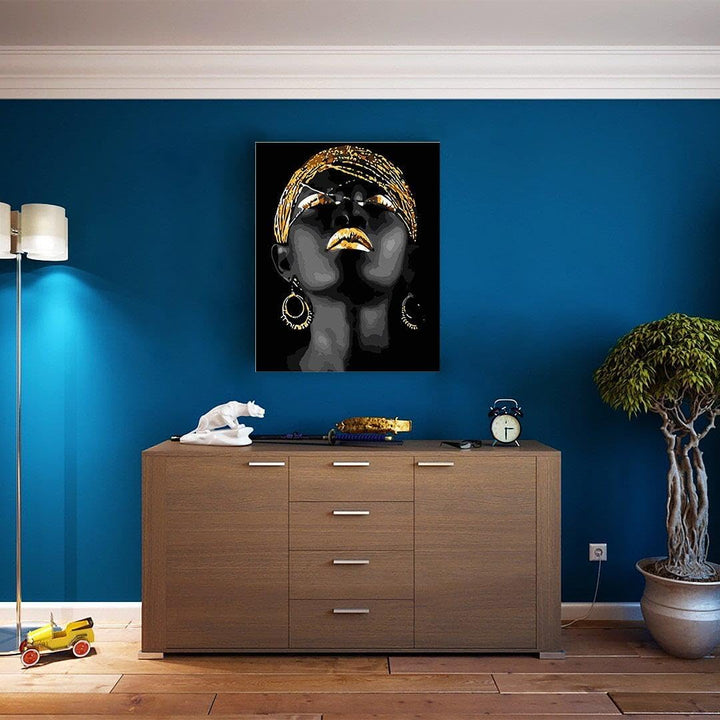 Artnapi Malen nach Zahlen Erwachsene mit Rahmen | DIY Handgemalt | Mädchen in Gold | Kit für Anfänge