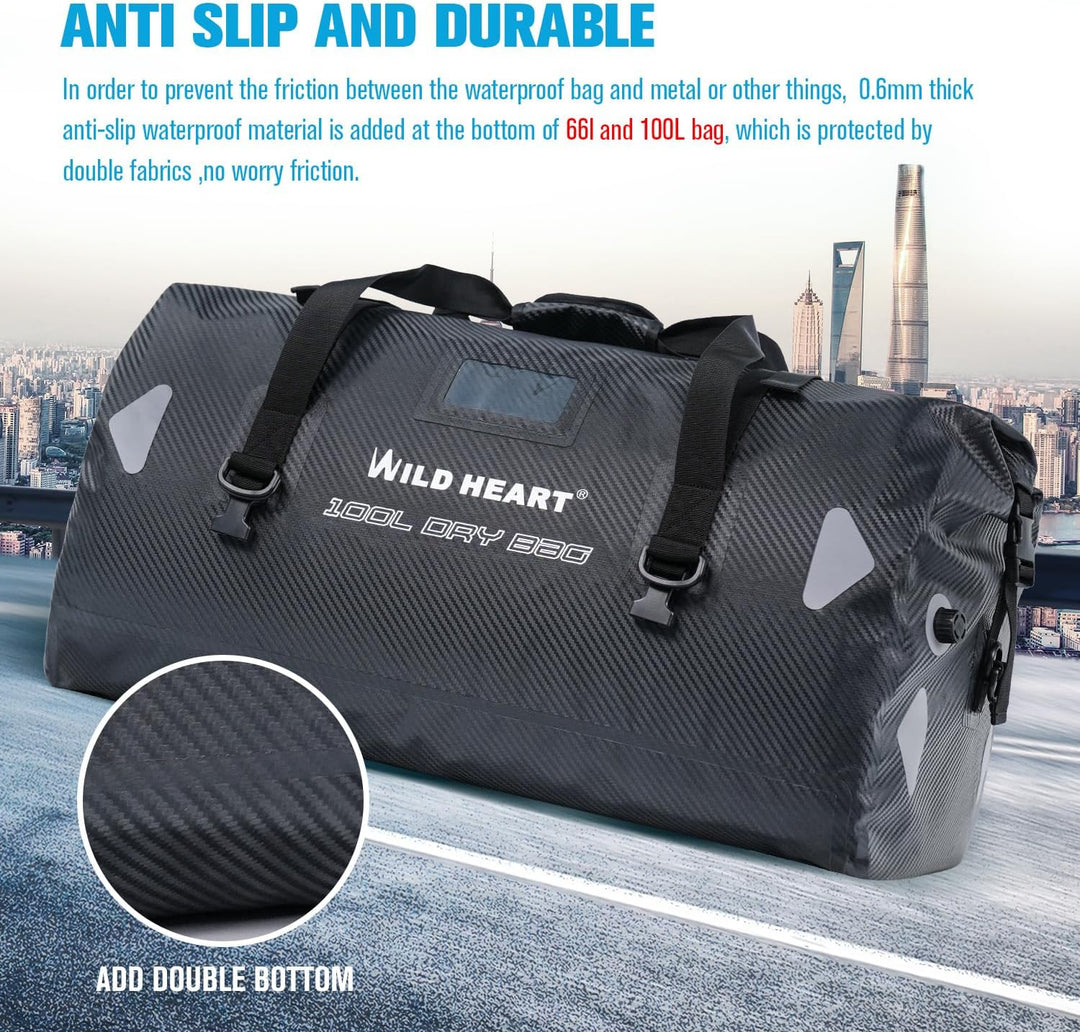 WILD HEART wasserdichte Reisetasche, 40 l 66 l, 100 l, mit verschweissten Nähten, Schultergurten, Ne