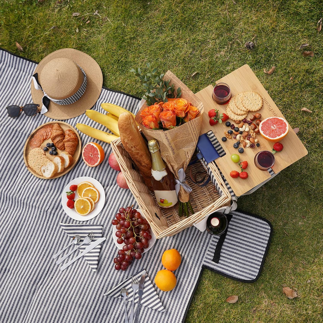 Weidenkorb Picknickkorb für 2 Personen Picknickset, Weidenkorb Service Geschenkset mit Bambus Weinti
