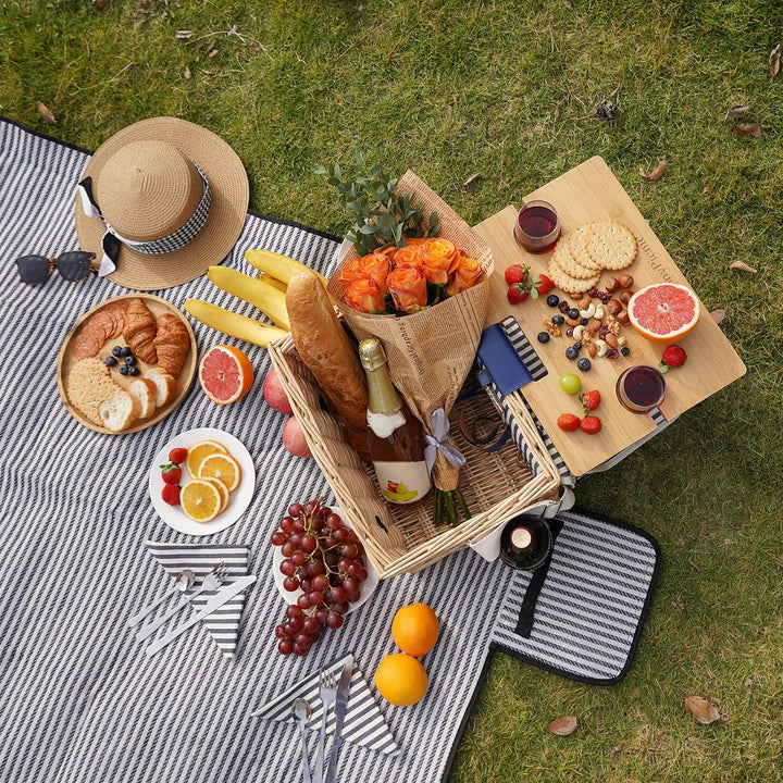 Weidenkorb Picknickkorb für 2 Personen Picknickset, Weidenkorb Service Geschenkset mit Bambus Weinti