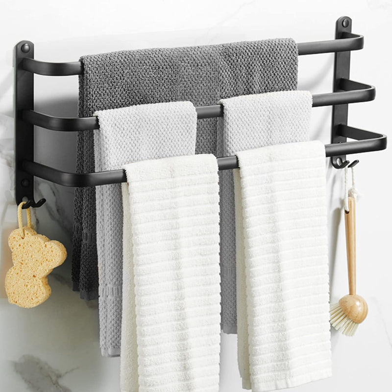 Badezimmer Handtuchhalter, Handtuchregal Schwarz Matt Handtuchstange mit Handtuchhaltern und Haken-D
