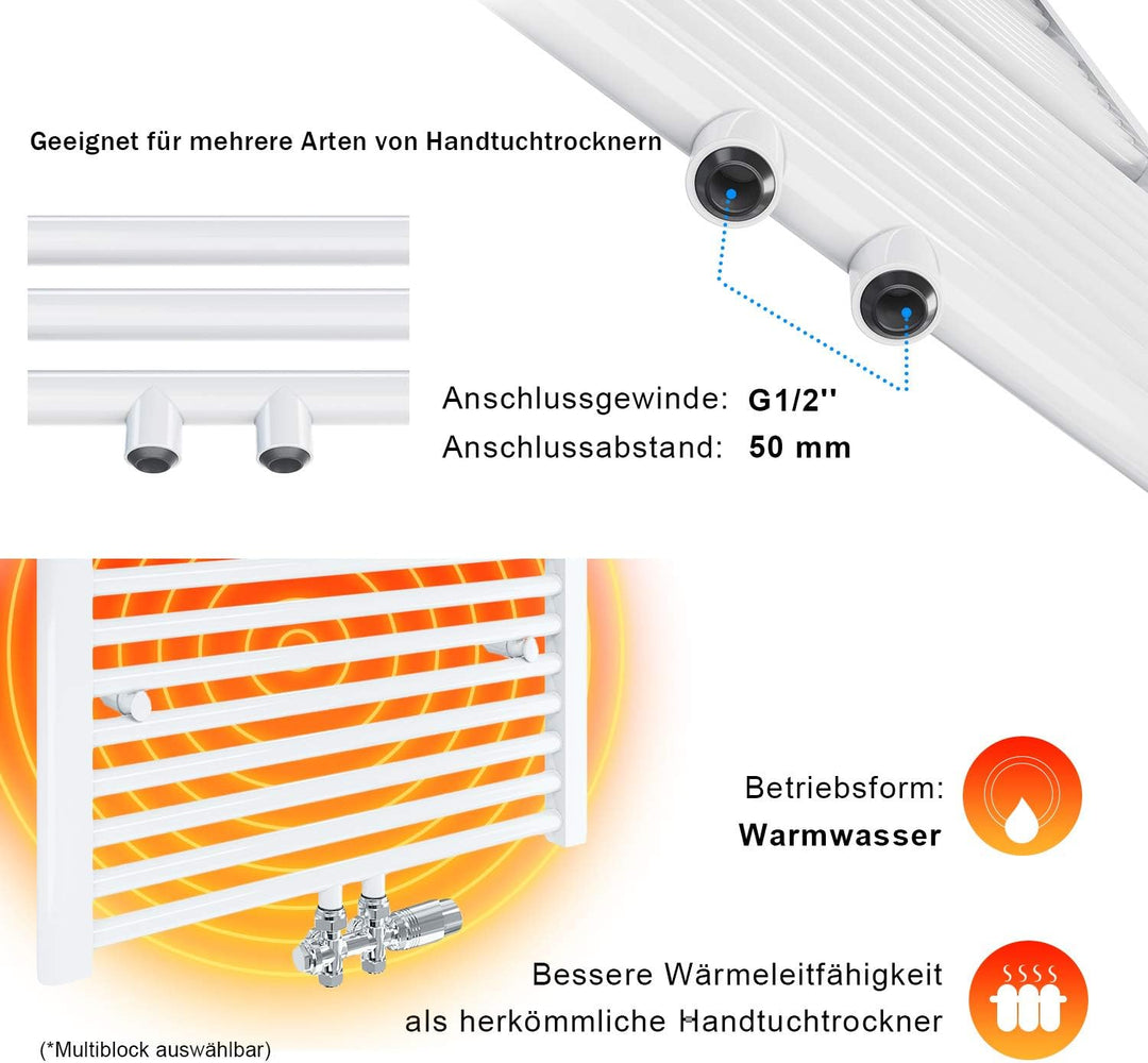 ELEGANT Heizkörper Bad 1600x400 mm Weiss Badheizkörper Mittelanschluss Handtuchwärmer Handtuchtrockn