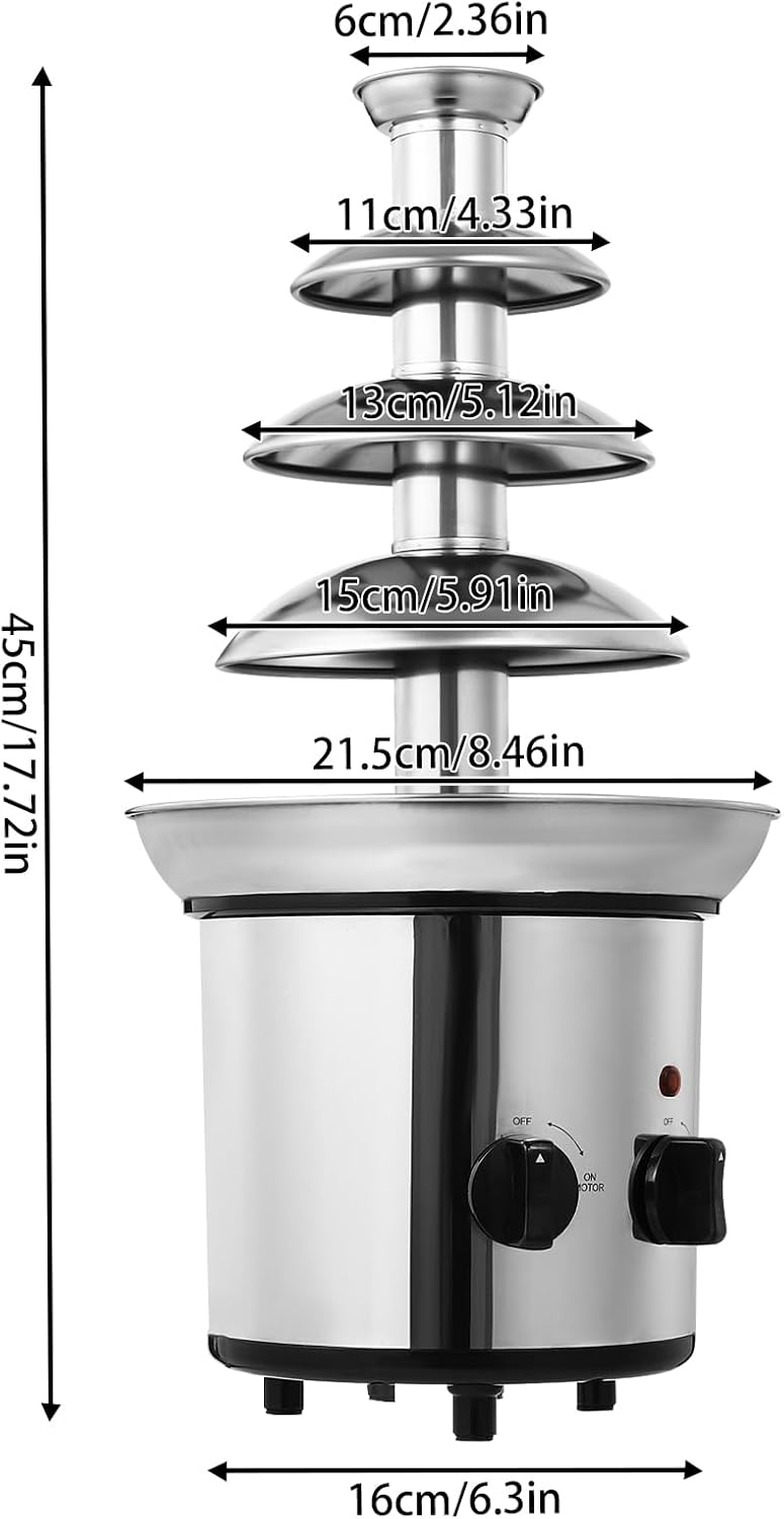 Schokoladenbrunnen 170W Edelstahl Schokobrunnen Max. Kapazität 1 kg Schokofondue Schokoladenfondue S